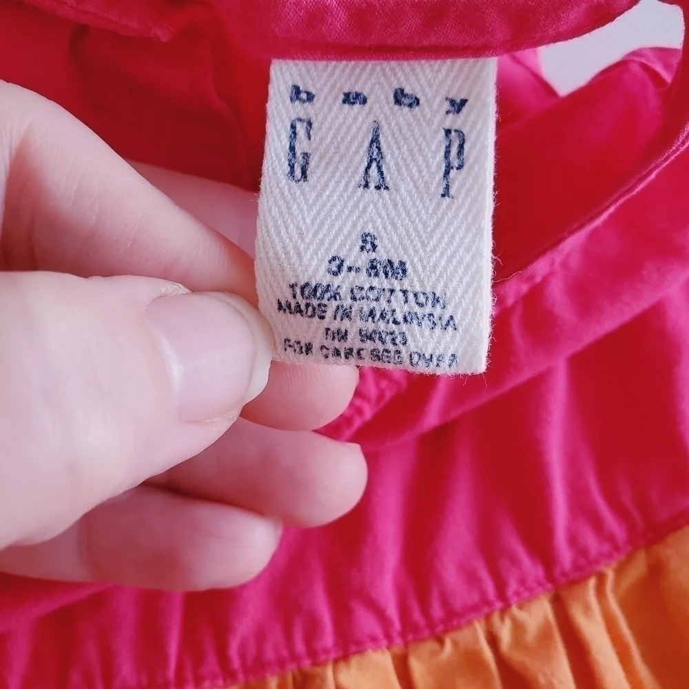 K1003 * Baby Gap Girls Dress Pink Orange Size 3-6M Vintage 90s Y2K